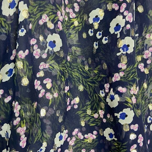 Isabel Marant Mia Silk Blue Midnight Blouse Floral Long Sleeve Size 4 - Picture 11 of 13